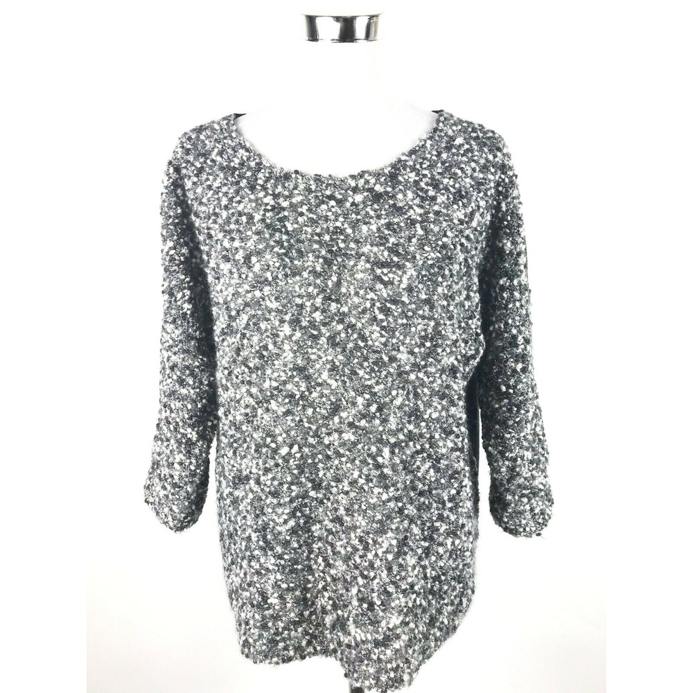 Eileen Fisher Sweater Womens Medium Gray Boucle Wool Mohair Quiet Luxury Cozy